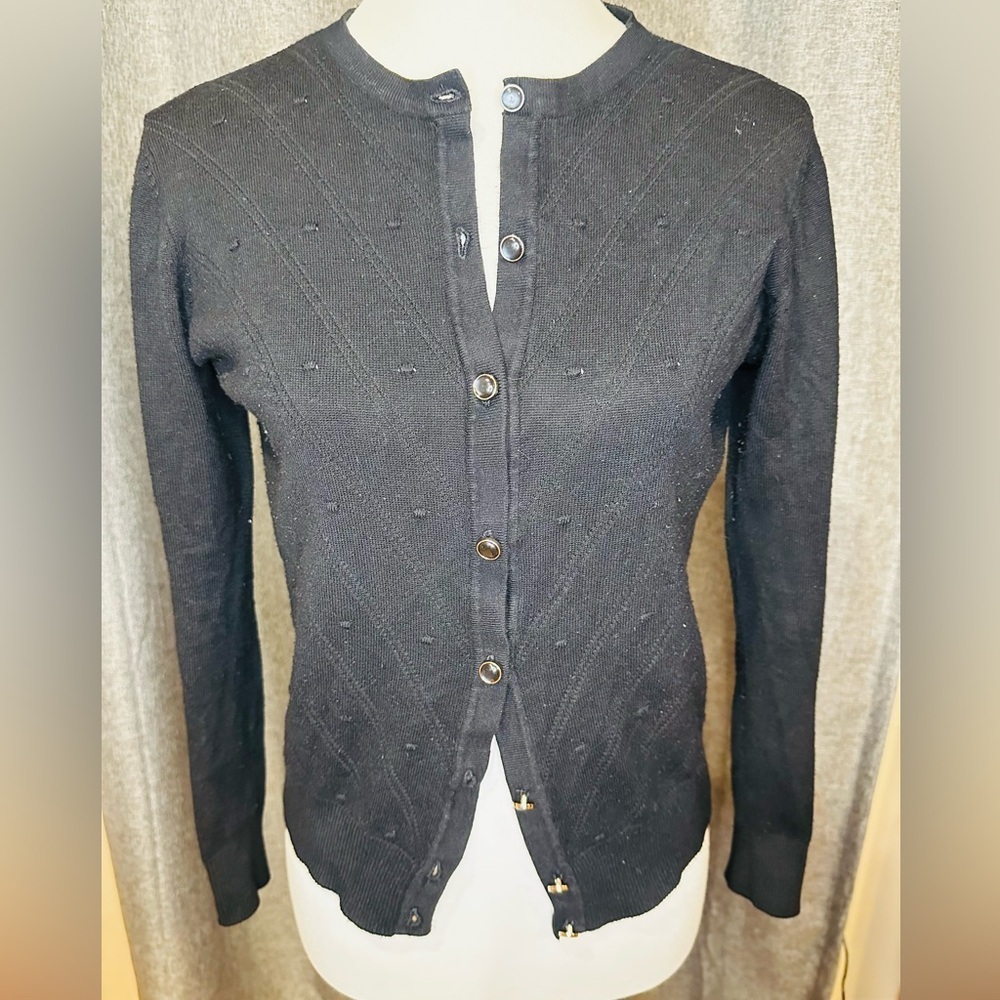 Elegant Black Button-Up Women's Cardigan - Picture 3 of 11